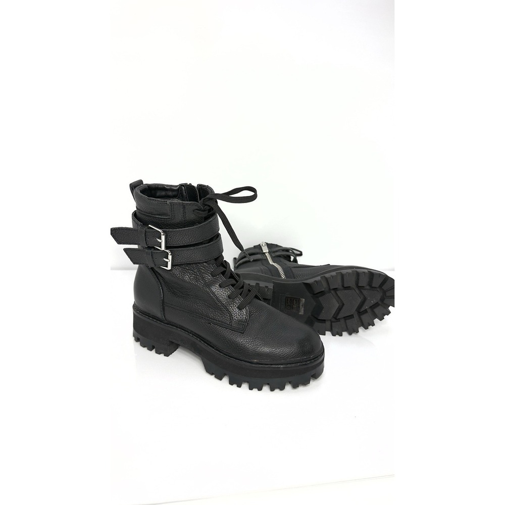 Dolce Vita Paline Boots LaceUp Combat Moto Clear Lottie Black Leather Lug Sole 6